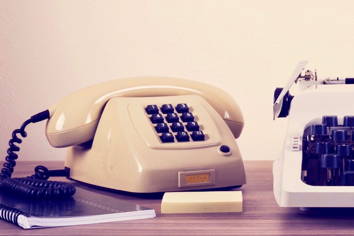 Vintage typewriter and phone office